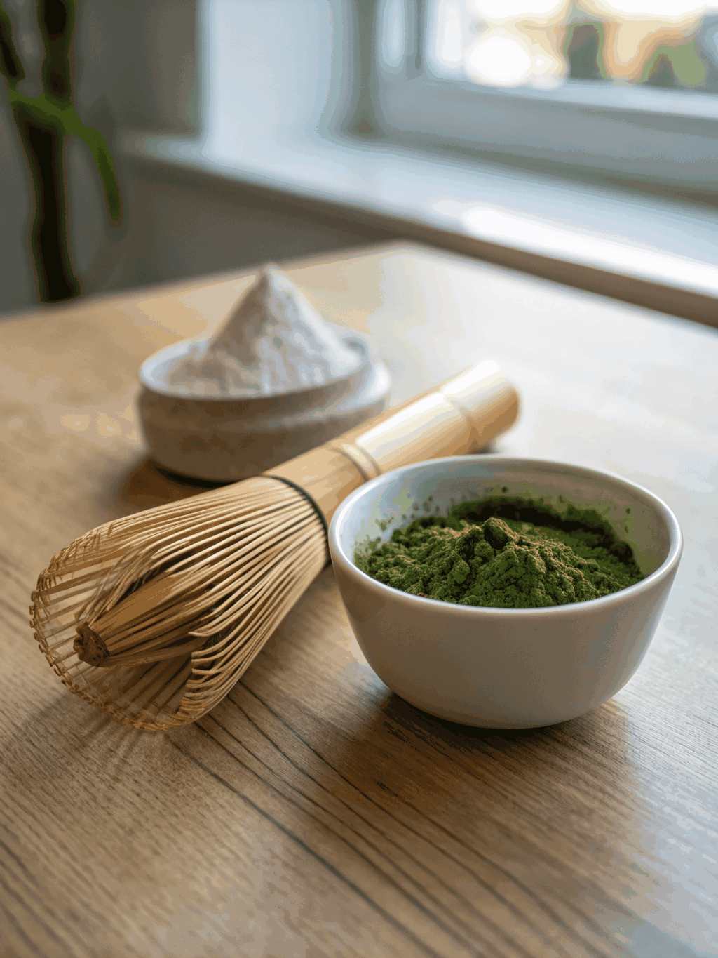 Préparation d'un rituel bien-être avec poudres végétales et matcha de cérémonie